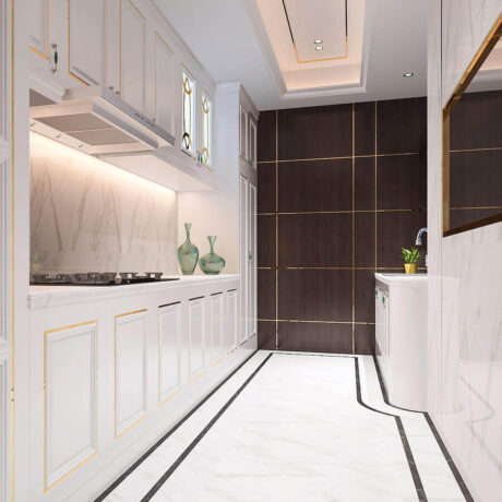 nowoczesne złote listwy ozdobne w kuchni