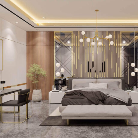 złote płaskowniki ozdobne wykorzystane w aranżacji w sypialni